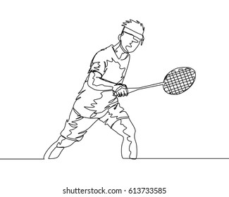 One Line Drawing or Continuous Line Drawing of Badminton Player

