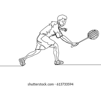 One Line Drawing or Continuous Line Drawing of Badminton Player


