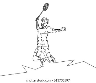 One Line Drawing or Continuous Line Drawing of Badminton Player

