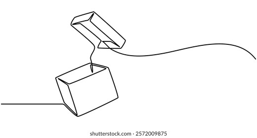 one line drawing continuous design of opened gift box isolated on white background, Continuous one line drawing of cardboard boxes. Simple Stack of cardboard boxes line art vector illustration. pro. 