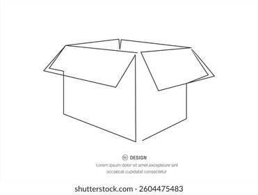 one line drawing continuous design of opened gift box isolated on white background, Continuous one line drawing of cardboard boxes.