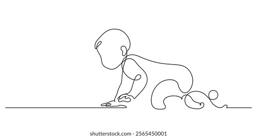 one line drawing continuous hand drawn baby start crawling minimalism illustration copy space