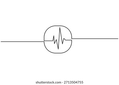 One line drawing of a continuous heart rate pulse signal inside a circle