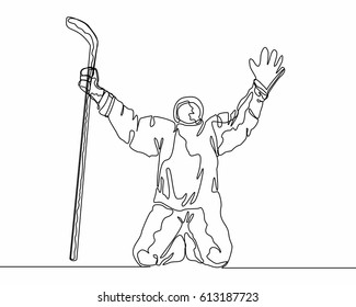 One Line Drawing or Continuous Line Drawing of Ice hockey Player
