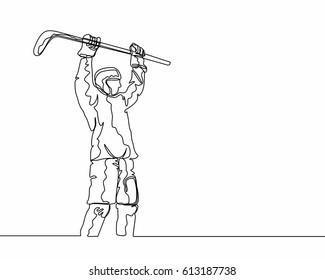 One Line Drawing or Continuous Line Drawing of Ice hockey Player
