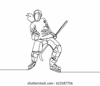 One Line Drawing or Continuous Line Drawing of Ice hockey Player
