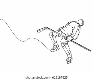 One Line Drawing or Continuous Line Drawing of Ice hockey Player
