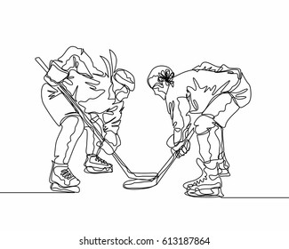 One Line Drawing or Continuous Line Drawing of Ice hockey Player
