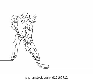 One Line Drawing or Continuous Line Drawing of Ice hockey Player
