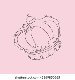 One line drawing. Continuous one line drawing of the royal crown. Continuous one line drawing of women portrait. Fashionable woman style.	