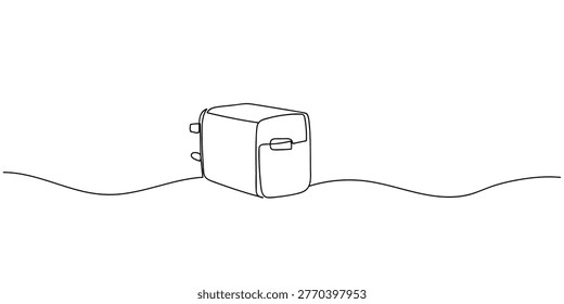 One line drawing, continuous single line, smartphone charger head. 
