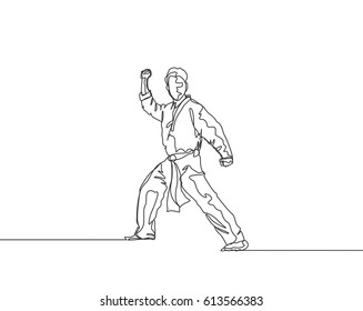 One Line Drawing or Continuous Line Drawing of Taekwondo and Karate Training