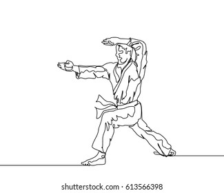 One Line Drawing or Continuous Line Drawing of Taekwondo and Karate Training