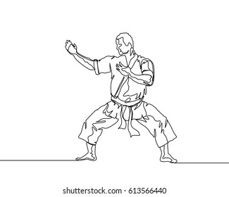 One Line Drawing or Continuous Line Drawing of Taekwondo and Karate Training