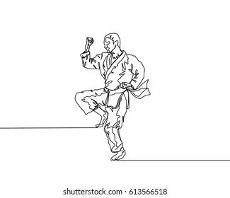 One Line Drawing or Continuous Line Drawing of Taekwondo and Karate Training