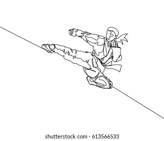 One Line Drawing or Continuous Line Drawing of Taekwondo and Karate Training