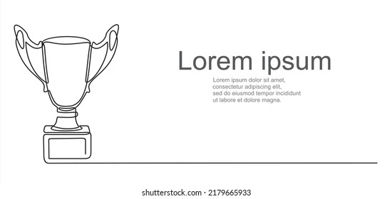 One line drawing continuous line winner trophy. Can used for logo, emblem, slide show and banner. Illustration with quote template. 