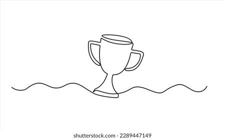 One line drawing continuous line winner trophy. Can used for logo, emblem, slide show and banner. Illustration with quote template. 