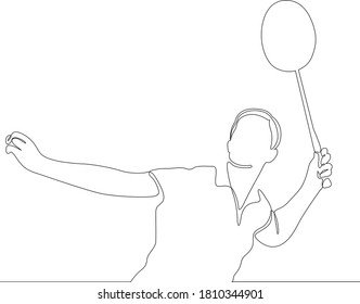 One line drawing or continuous line drawing of young agile badminton player take a hit from opponent.  Vector illustration