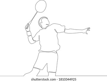 One Line Drawing Or Continuous Line Drawing Of Young Agile Badminton Player Take A Hit From Opponent.  Vector Illustration