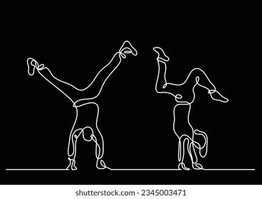 one line drawing of couple doing handstand