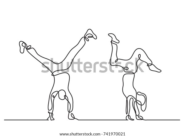 One Line Drawing Couple Doing Handstand Stock Vector (Royalty Free ...