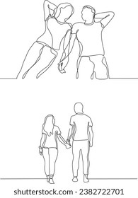 One line drawing. Couple holding hands.