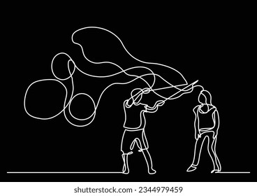 one line drawing of couple making soap bubbles