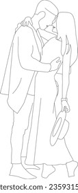 one line drawing couple and outline vector on white background