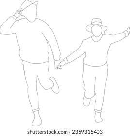 one line drawing couple and outline vector on white background