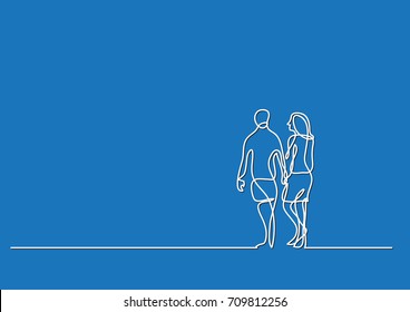 one line drawing of couple walking on beach