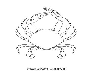 One line drawing of crab. Hand drawn seafood logo, minimalist design single line style for print, posters, restaurant icon. Vector illustration