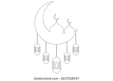 One line drawing of crescent moon and mosque ramadan kareem concept minimalist vector art
