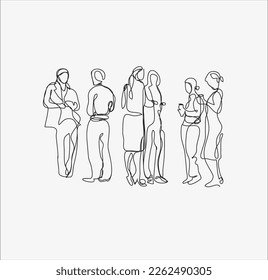 one line drawing of crowd having drink