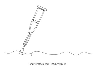 one line drawing crutches for support of injured and elderly people. Medical equipment concept, Continuous one single line drawing of modern elbow crutch