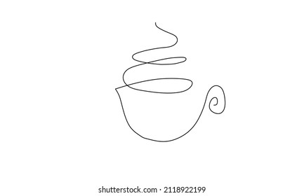 Una línea dibujando una taza de café o té caliente. Arte minimalista moderno, contornos estéticos. Retrato abstracto de taza de café o té en estilo minimalista. Ilustración vectorial de línea continua