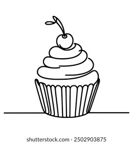 Diseño de Plantilla de Ilustración vectorial de bocadillos de cupcake de dibujo de una línea