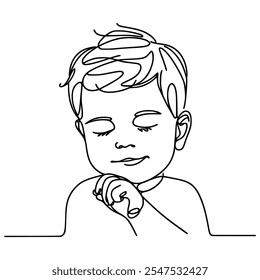 one line drawing cute baby portrait people vector illustration template design