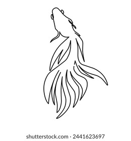 Eine Strichzeichnung eines niedlichen Beta-Fisch für Firmenlogo-Identität. Ikonenkonzept der Fische, isoliert auf weiß. Doodle Vektor-Illustration