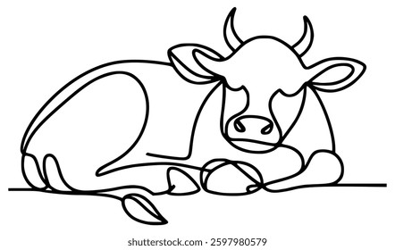 one line drawing cute cow sleeping farm animal vector illustration template design