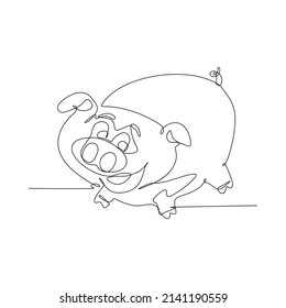One Line Drawing of a Cute Pig Animal