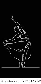 one line drawing of dancing beautiful woman in long dress