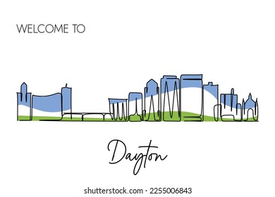 One line drawing of Dayton City Ohio skyline. Hand drawn style design for travel and tourism concept