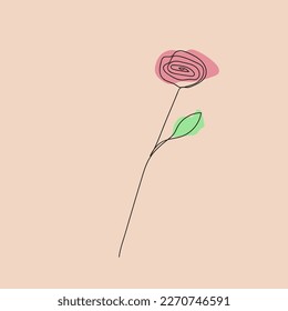 Dibujo de una línea. Hermosa rosa jardín decorativa. Esbozo mínimo dibujado a mano. Ilustración vectorial.