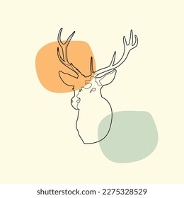 Dibujo de una línea de ciervo con fondo amarillo para la decoración de arte mural. Ilustración vectorial de la línea de la cabeza del ciervo. 