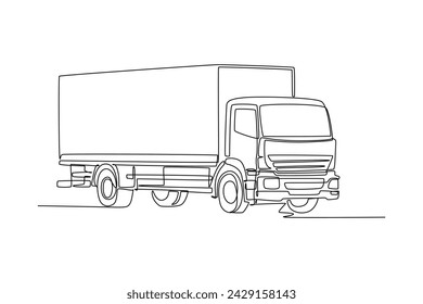 One line drawing of delivery box car. Courier cargo delivering vehicle transportation concept. Single continuous line draw design