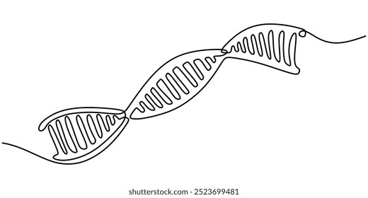 Dibujo de una línea de una hélice de ADN. Ilustrando el núcleo de la vida y la investigación genética. Ilustración vectorial.