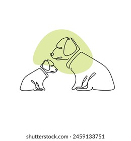 Una línea de dibujo perro, dibujado a mano Vector ilustración minimalista.