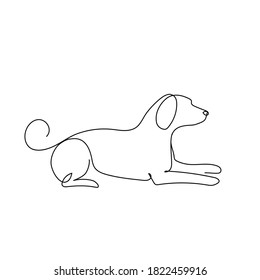 One Line Drawing Dog. Pet Shop Logo. Continuous Line Art.
