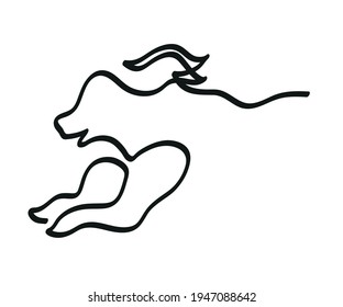 One line drawing of dog running.
One continuous line drawing of dog running on full speed.